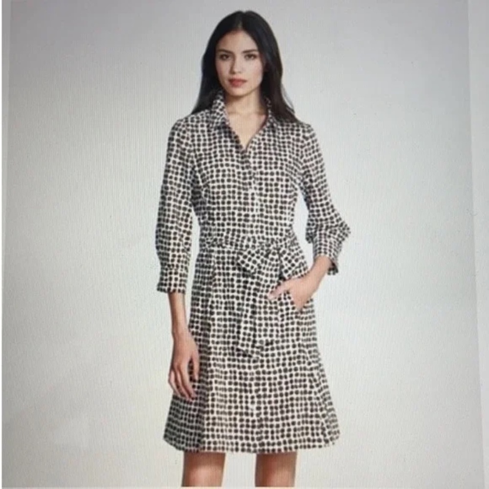 Kate Spade Coffee Bean Shirt Dress Brown White Womens 4